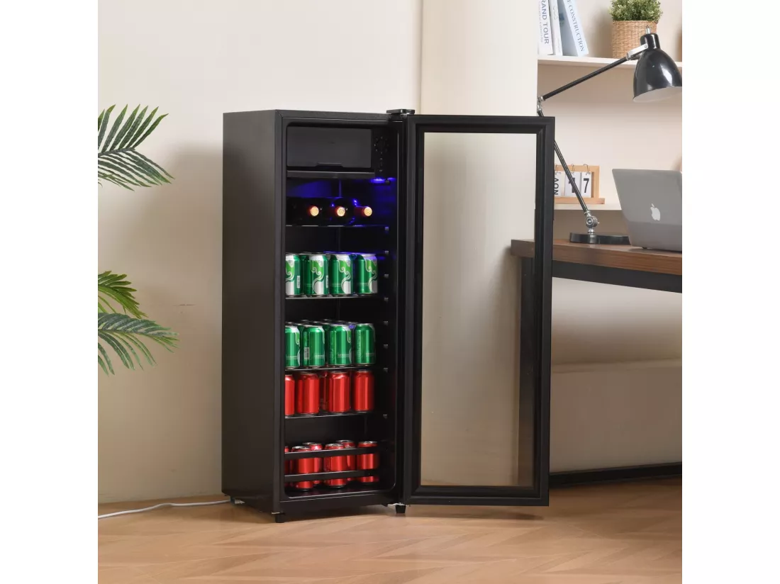 Réfrigérateur 128L, avec 3 étagères réglables et porte en verre, -10°C à 10°C, 90 kWh/an, efficacité énergétique F, 40x41x109.5cm