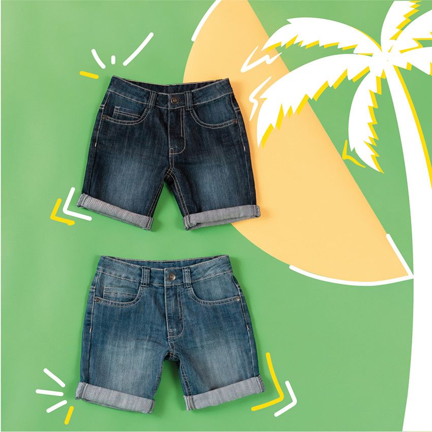 Bermuda en jean effet used et crinkle - Bleu