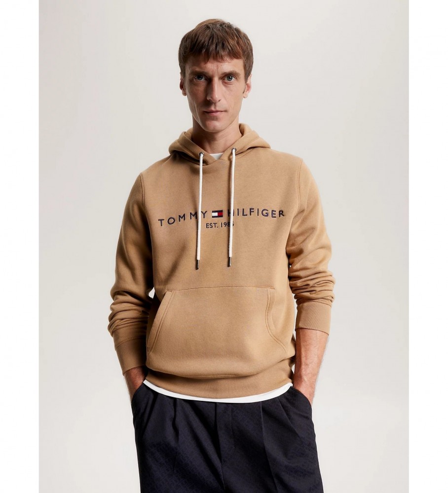 Moletom Tommy Hilfiger com cordão contrastante e logotipo marrom.