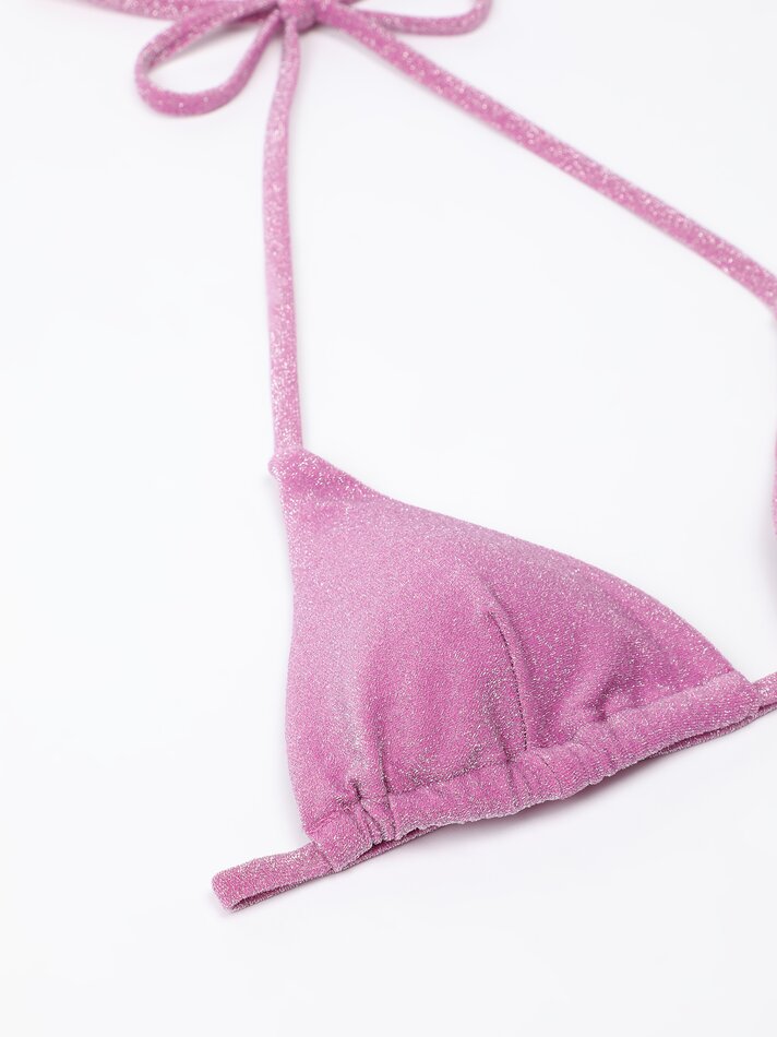 Top de biquíni triangular brilhante - Rosa