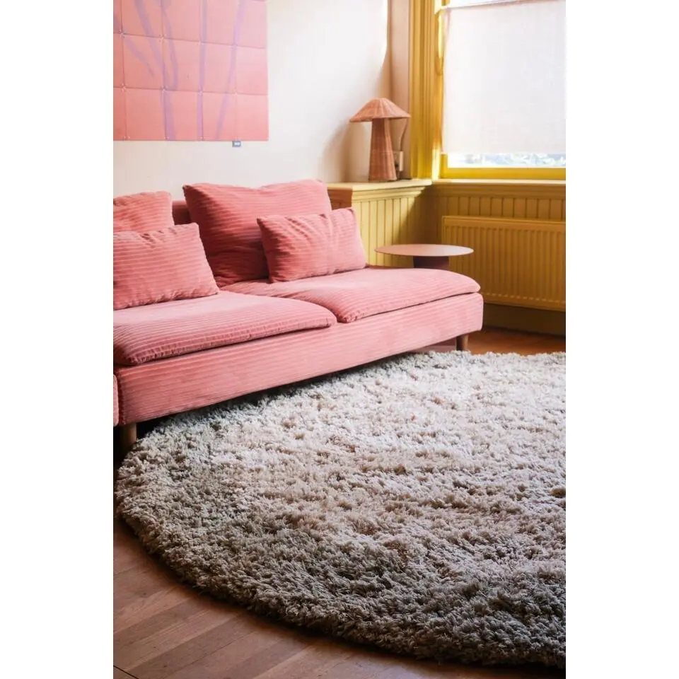 Interieur05 hoogpolig vloerkleed polyester Pilo groen/beige - 240 x 240 cm