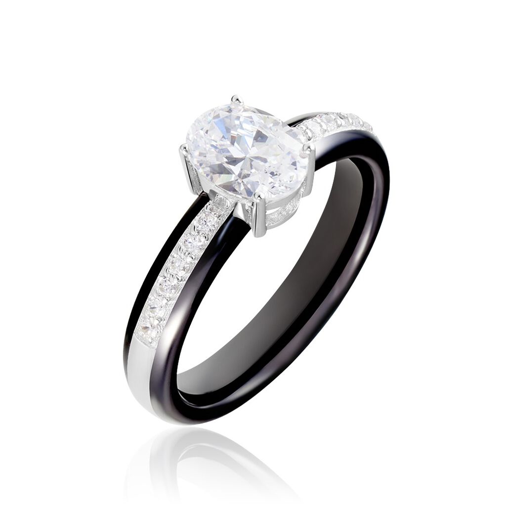 Bague Solitaire Neville Argent Blanc Céramique Et Oxyde De Zirconium