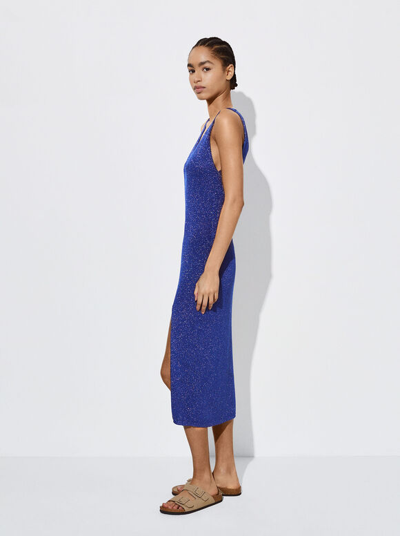 Vestido de malha metálica - Azul marinho
