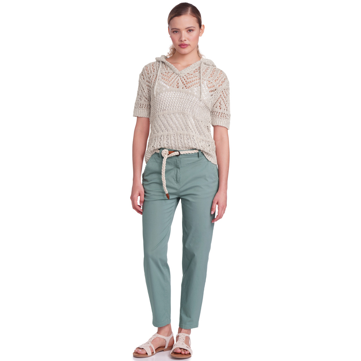 Gina Damen Strickpullover mit Ajour-Muster beige