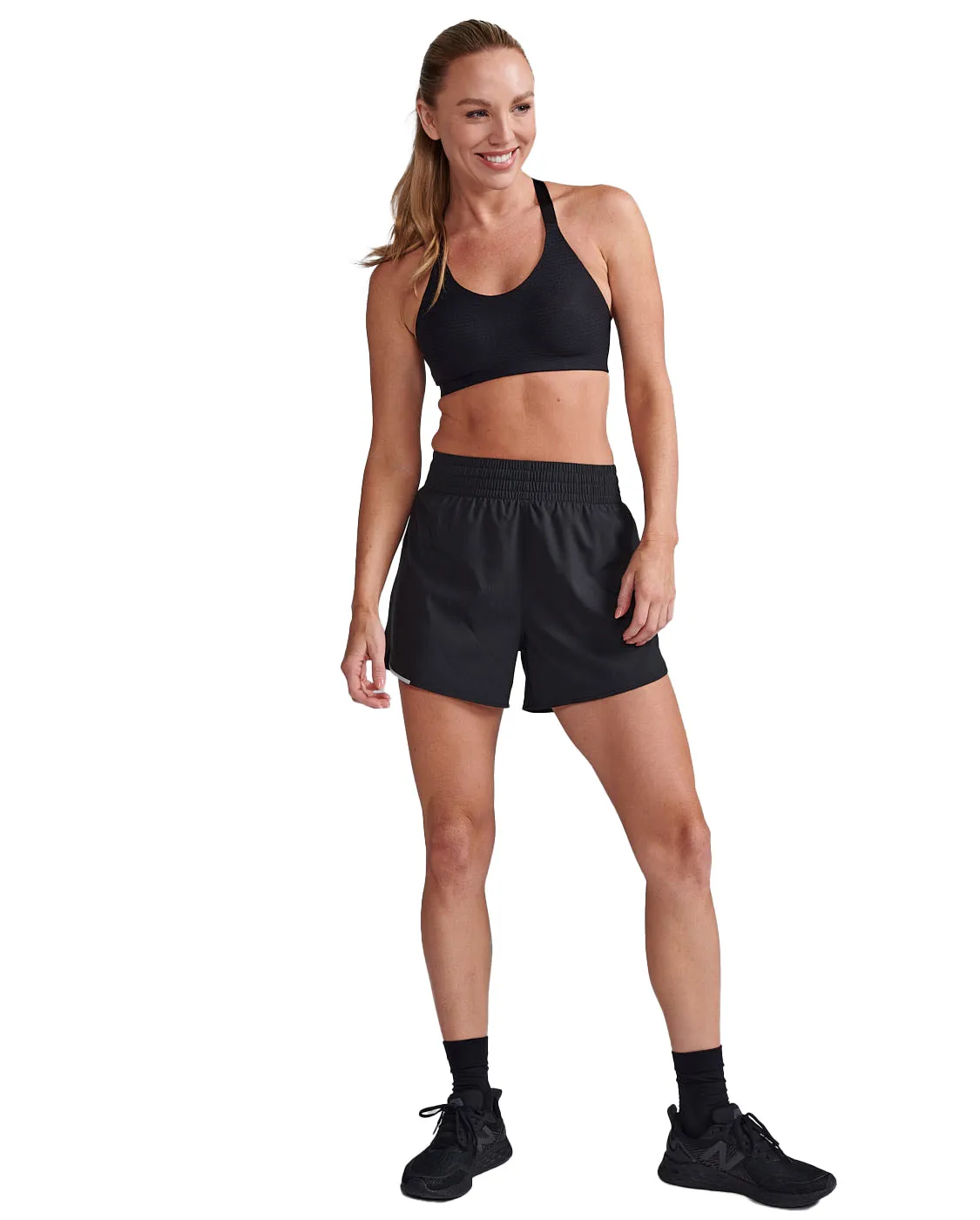 2XU Women's Aero Hi-Rise 4 Inch Shorts Black/Silver Reflective