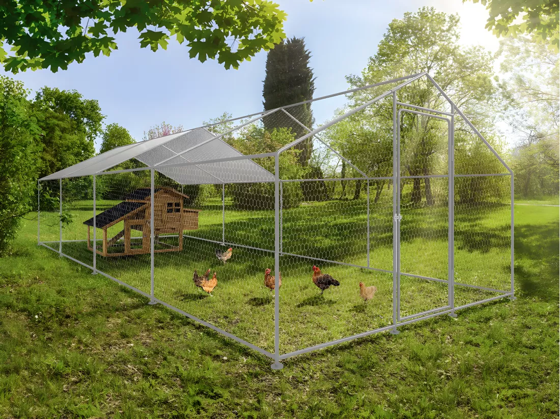 Enclos à poules 24 m² parc grillagé 8 x 3 x 2 M acier galvanisé