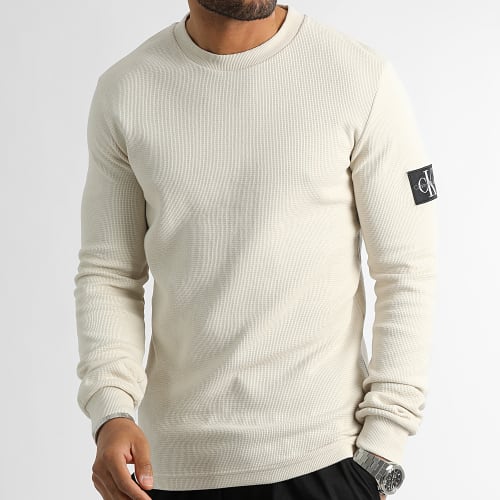 Sweat Crewneck Monogram Badge Waffle 3485 Beige