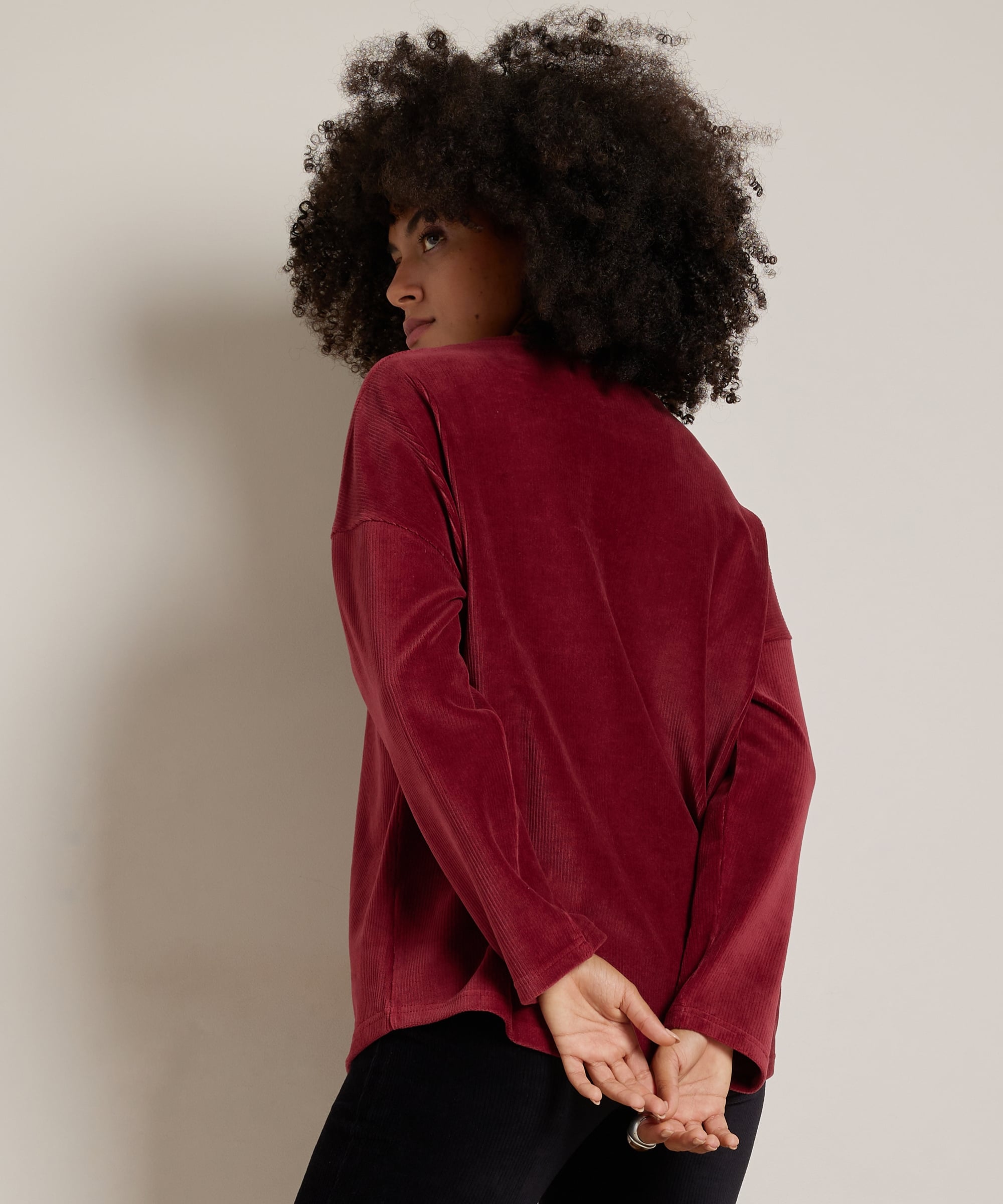 rib velvet top met ketting