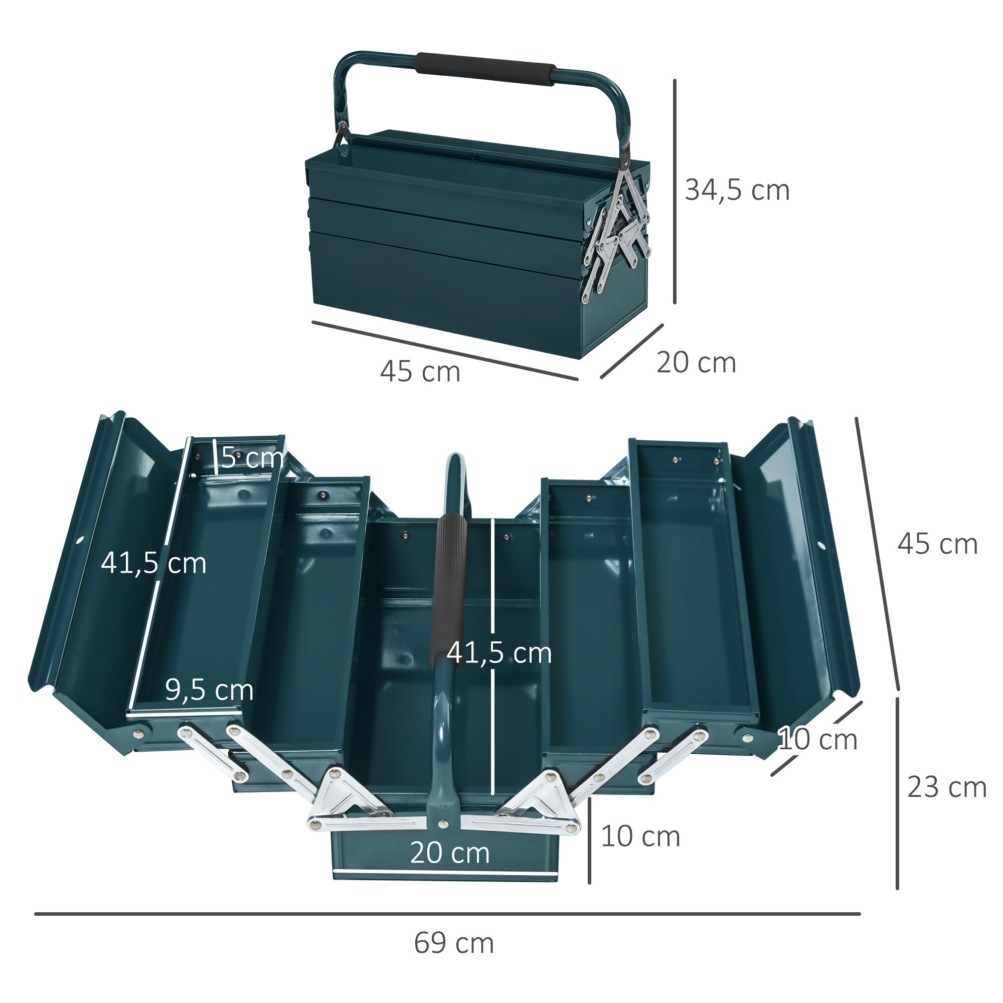 DURHAND Werkzeugkoffer 5 Fach-Design 45 x 22,5 x 34,5 (BxTxH)