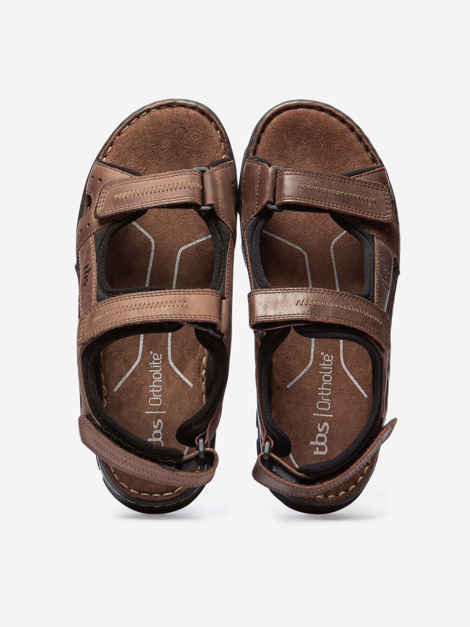 Sandales Homme A Scratch Dessus Cuir Marron