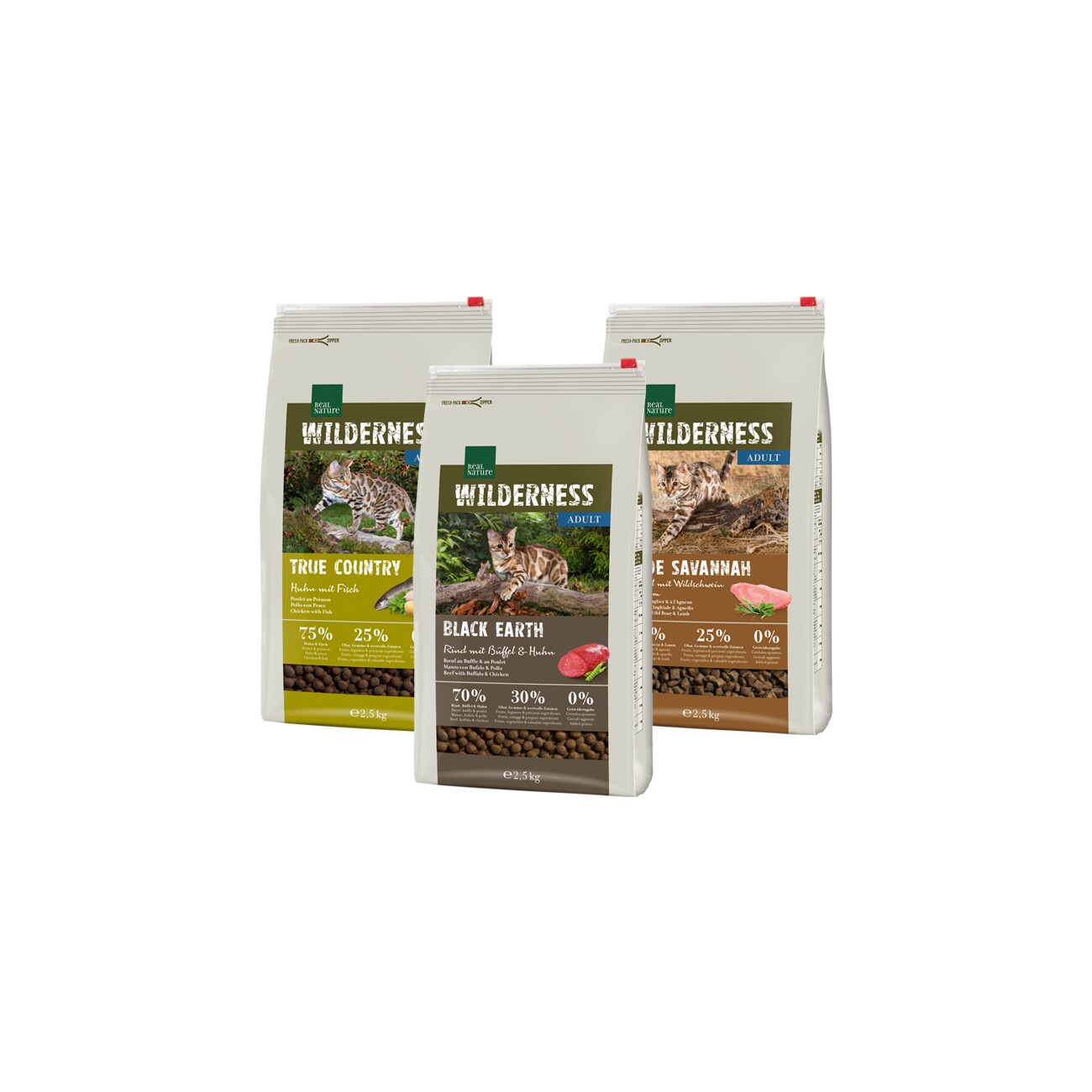 REAL NATURE WILDERNESS Trockenfutter Katze, Adult 3x2,5 kg Mixpaket 1