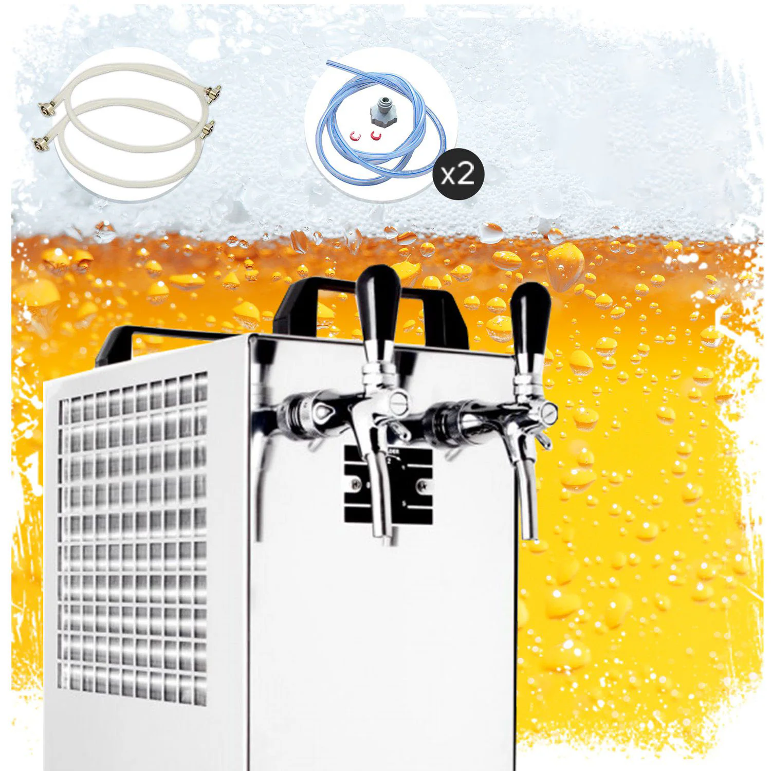 Komplett Set Zapfanlage Kontakt 40/K Bierzapfanlage 2-leitig Trockenkühlgerät aus Edelstahl, 50 Liter/h, mit Membranpumpe, Green Line, Zapfkopf:Kombi,Zapfkopf 2:Kombi