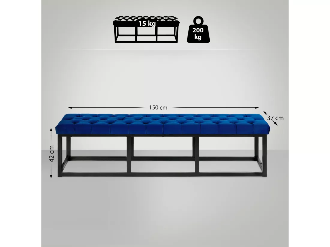 Banquette - Velours & Métal noir mat - Bleu - Polson