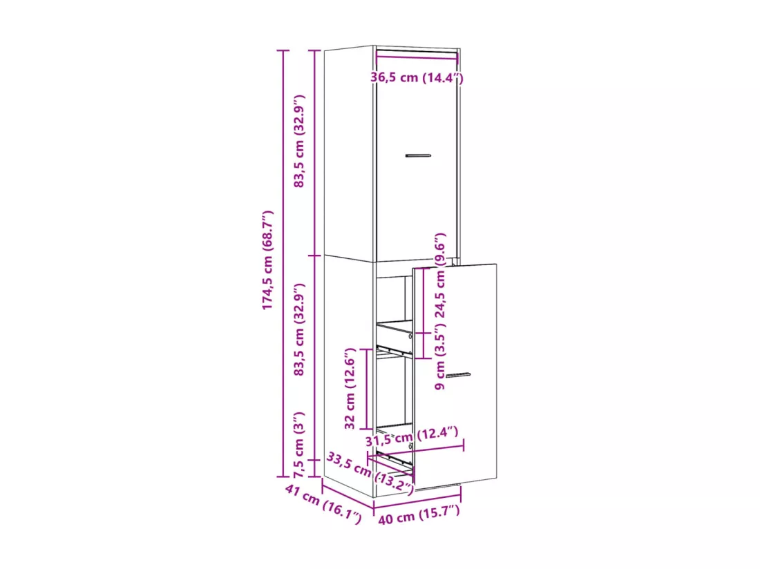 Armoire d'apothicaire gris béton 40x41x174,5 cm bois ingénierie