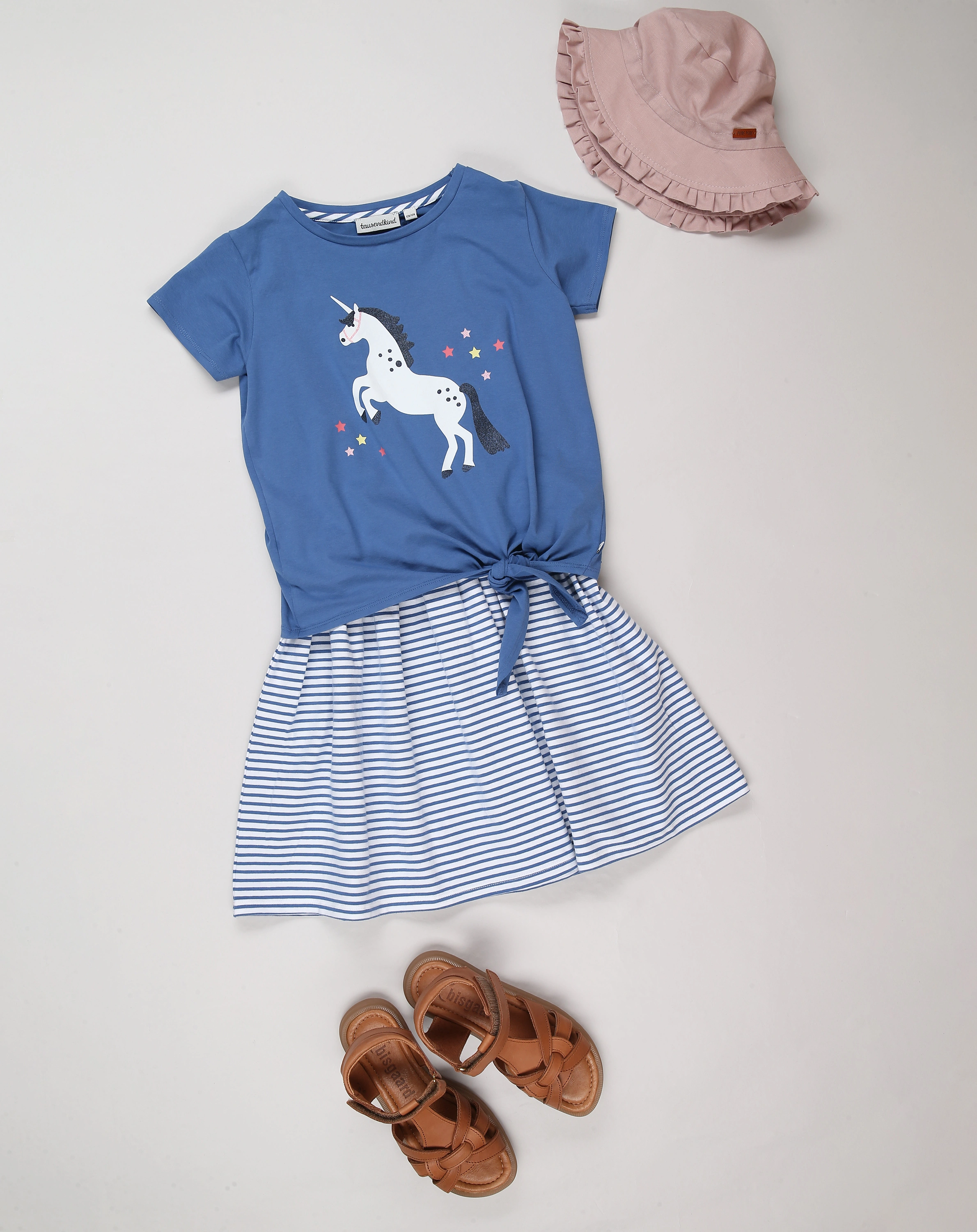 Kurzarm-Kleid EINHORN TRAUM in blau/weiß