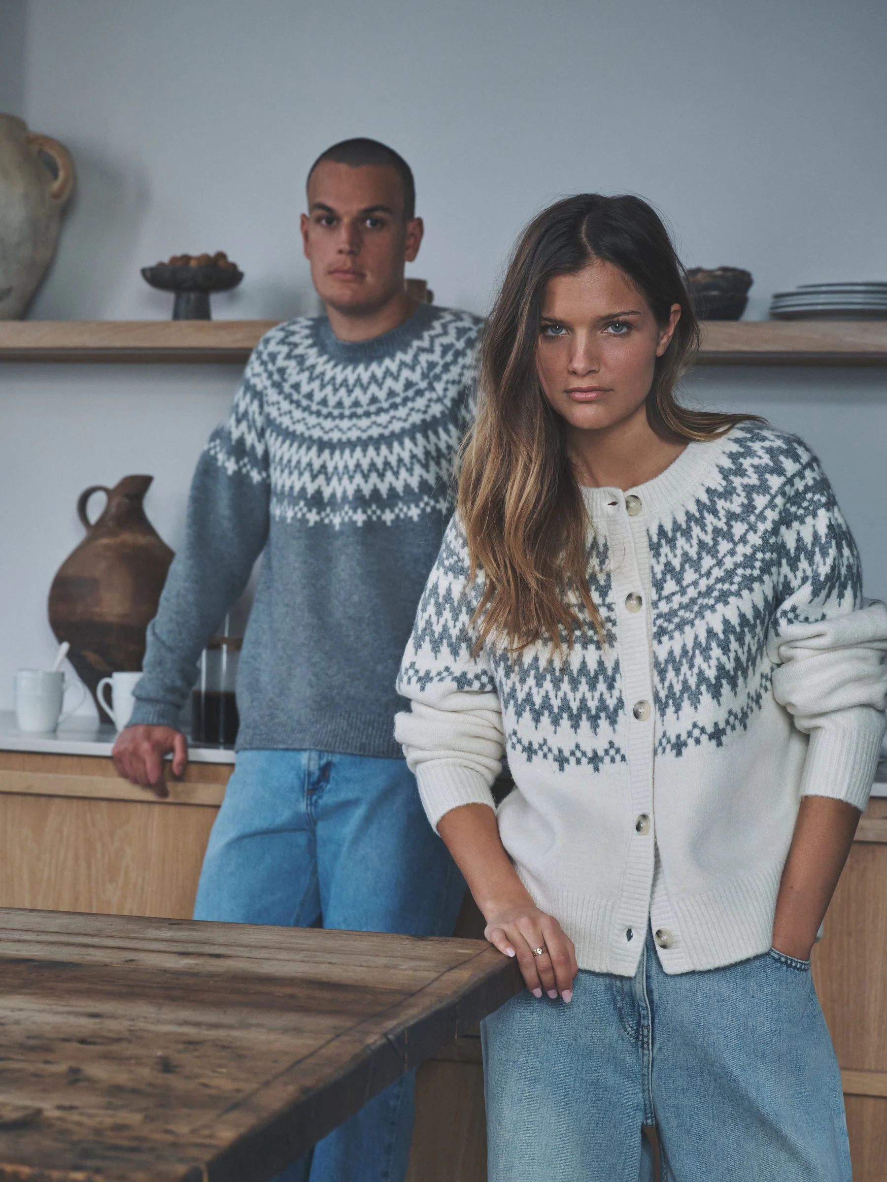 The Set 2 Pack Fairisle Pattern Knitted Jumper and Cardigan Set