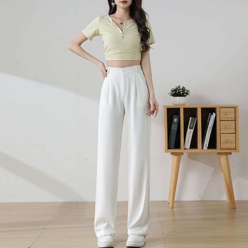 Jaqmine - Hoge taille effen rechte broek