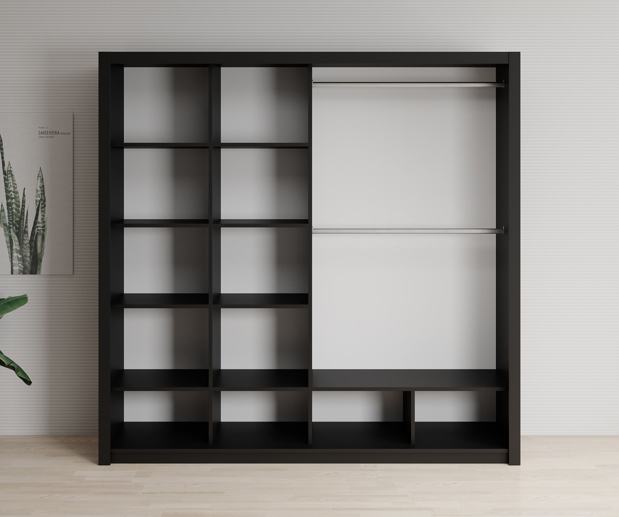 Blake - Kledingkast met schuifdeuren - Zwart - 220x62x215 cm