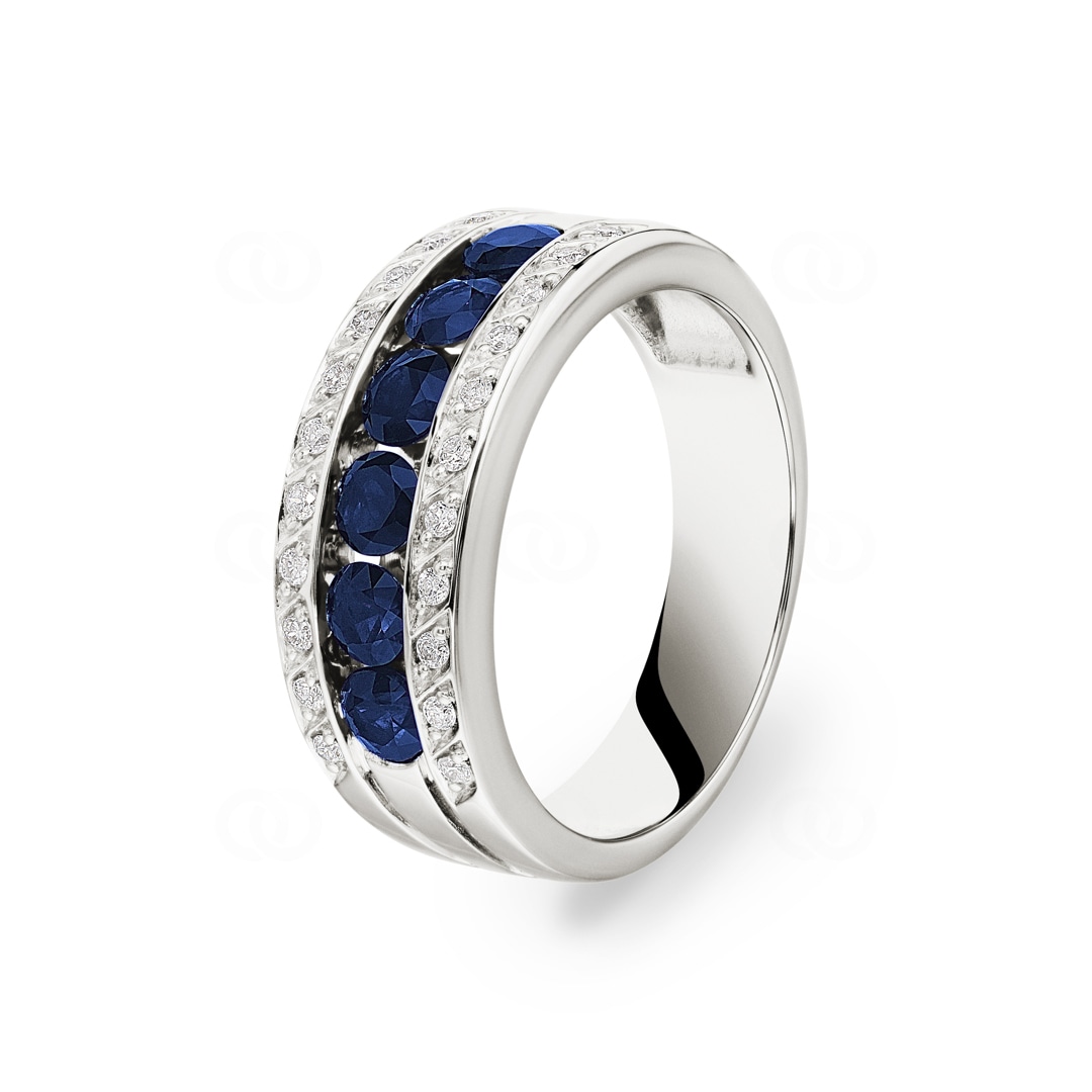 Saphirring 750/18 K Weissgold mit Diamanten 0.14 ct H/si