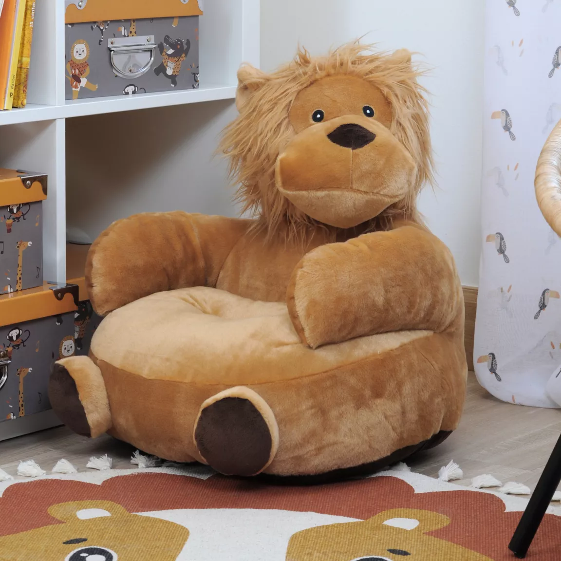 Pouf peluche lion enfant (45 cm) Zimba Marron camel