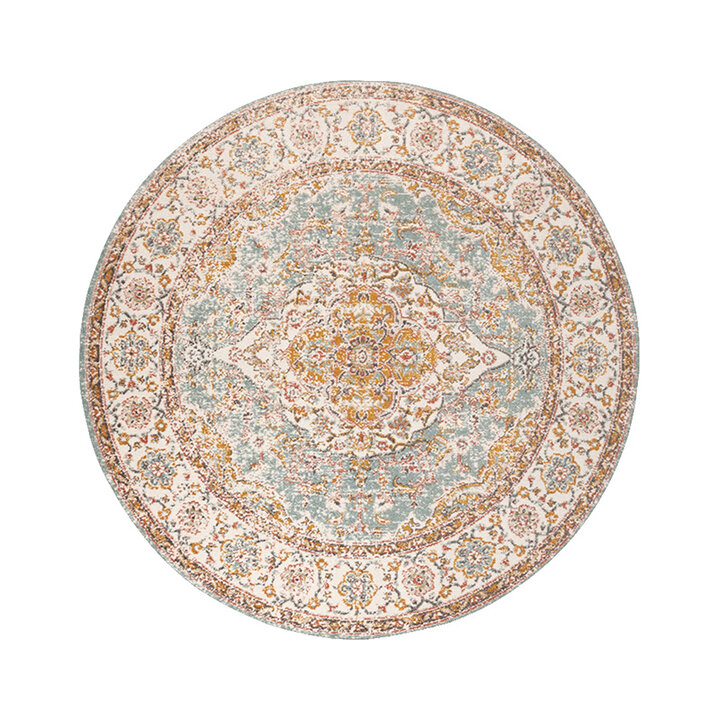 Rond vintage vloerkleed - Thirza Medaillon Lichtblauw/Geel