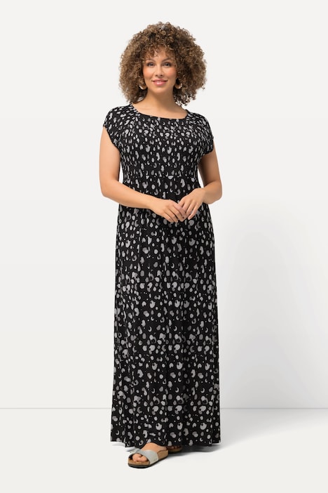 Smok-Kleid, Tupfen, A-Linie, Carree-Ausschnitt, Halbarm