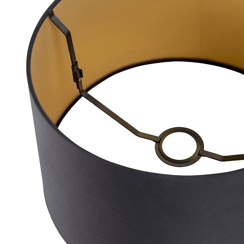 Katoenen lampenkap zwart 35/30/20 met gouden binnenkant