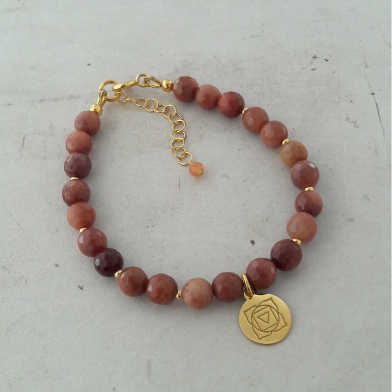 Bracelet Jaspe Rouge Chakra Muladhara Argent 925 Doré