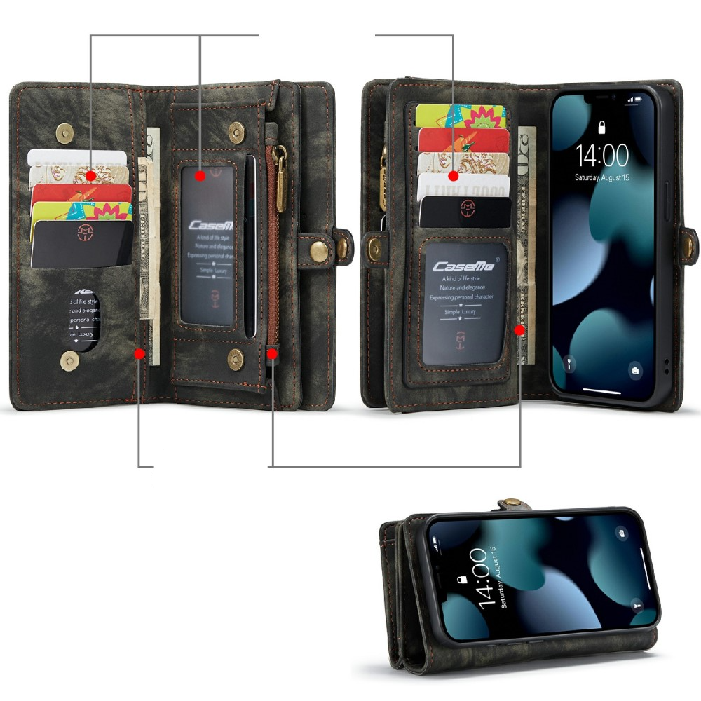 iPhone 13 2in1 Leder Tasche   Magnet Hardcase Karten Etui - Schwarz