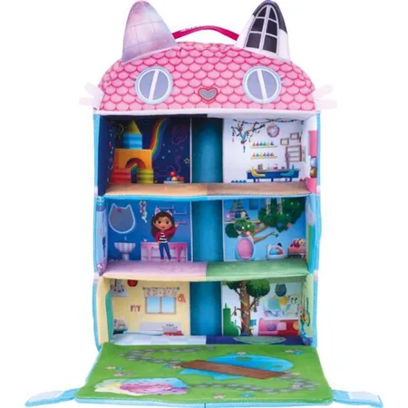 Schmidt Spiele Plüsch Gabby's Dollhouse, Puppenhaus mit 3 Figuren und Lift, 41 cm