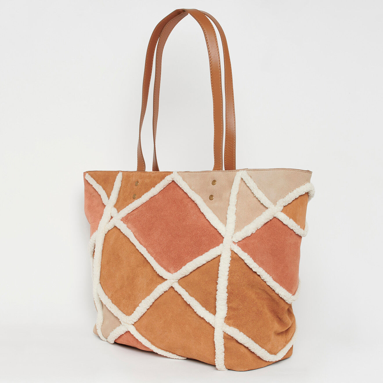 Caroll Sac en Velours de Cuir Patchie marron/beige - 50x30x12 cm