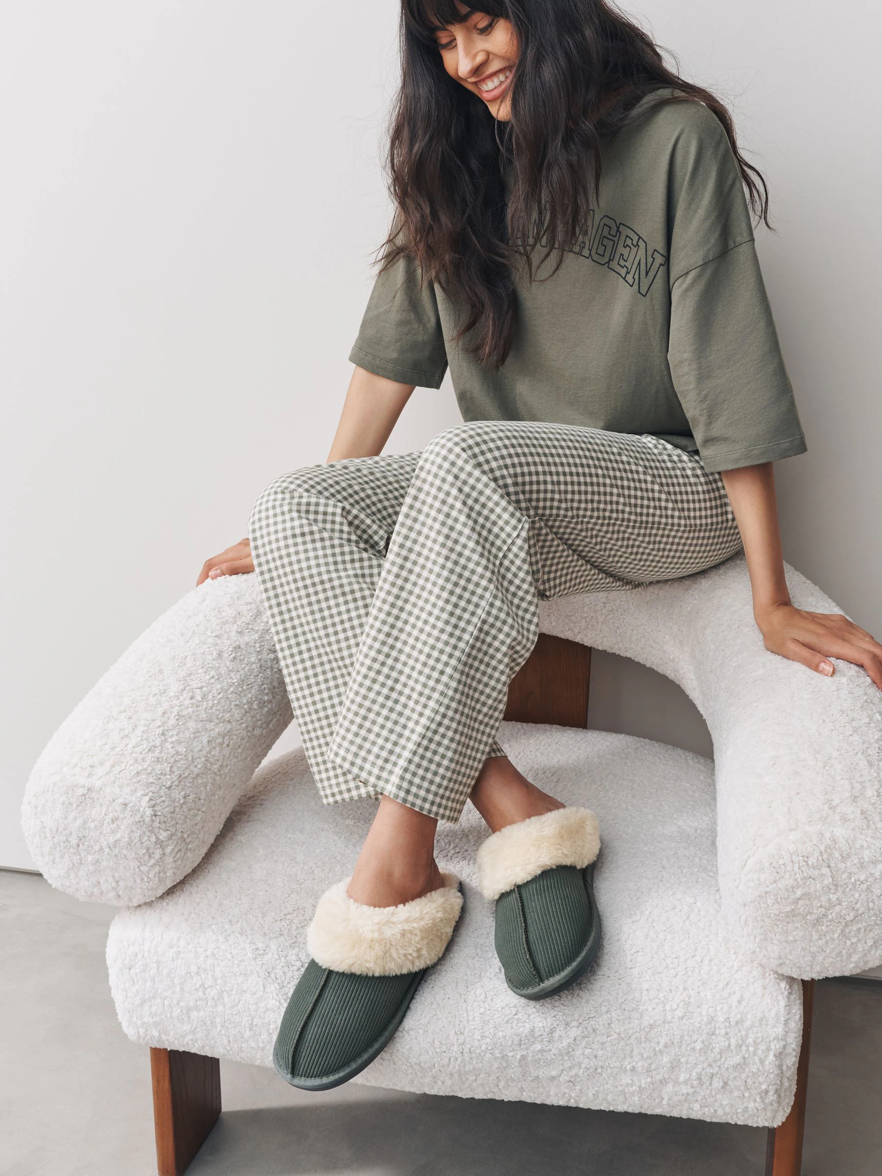 Khaki - Rib Suede Mule Slippers