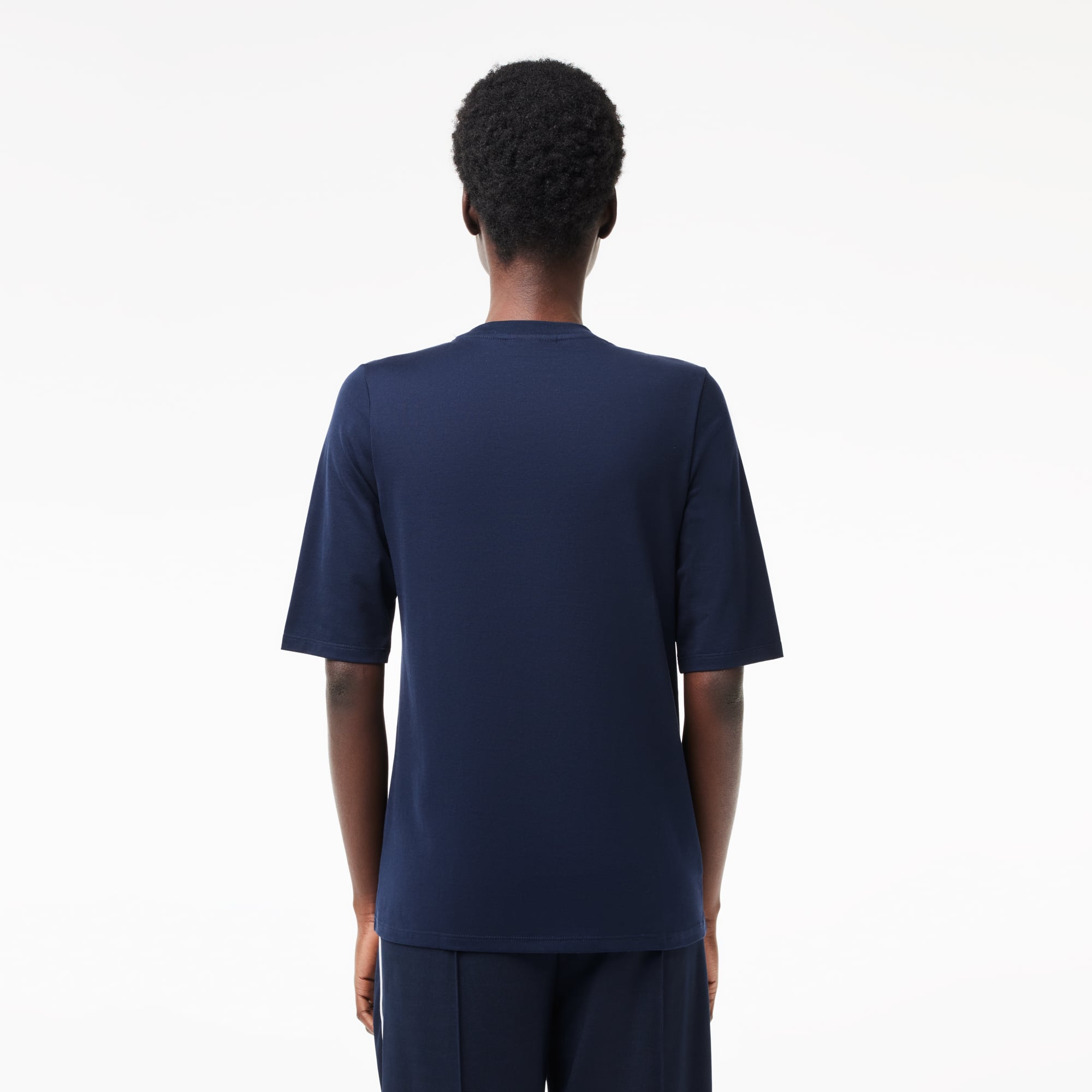 T-shirt à col rond et manches trois-quarts en coton uni T-Shirts - Bleu - Lacoste - Femme