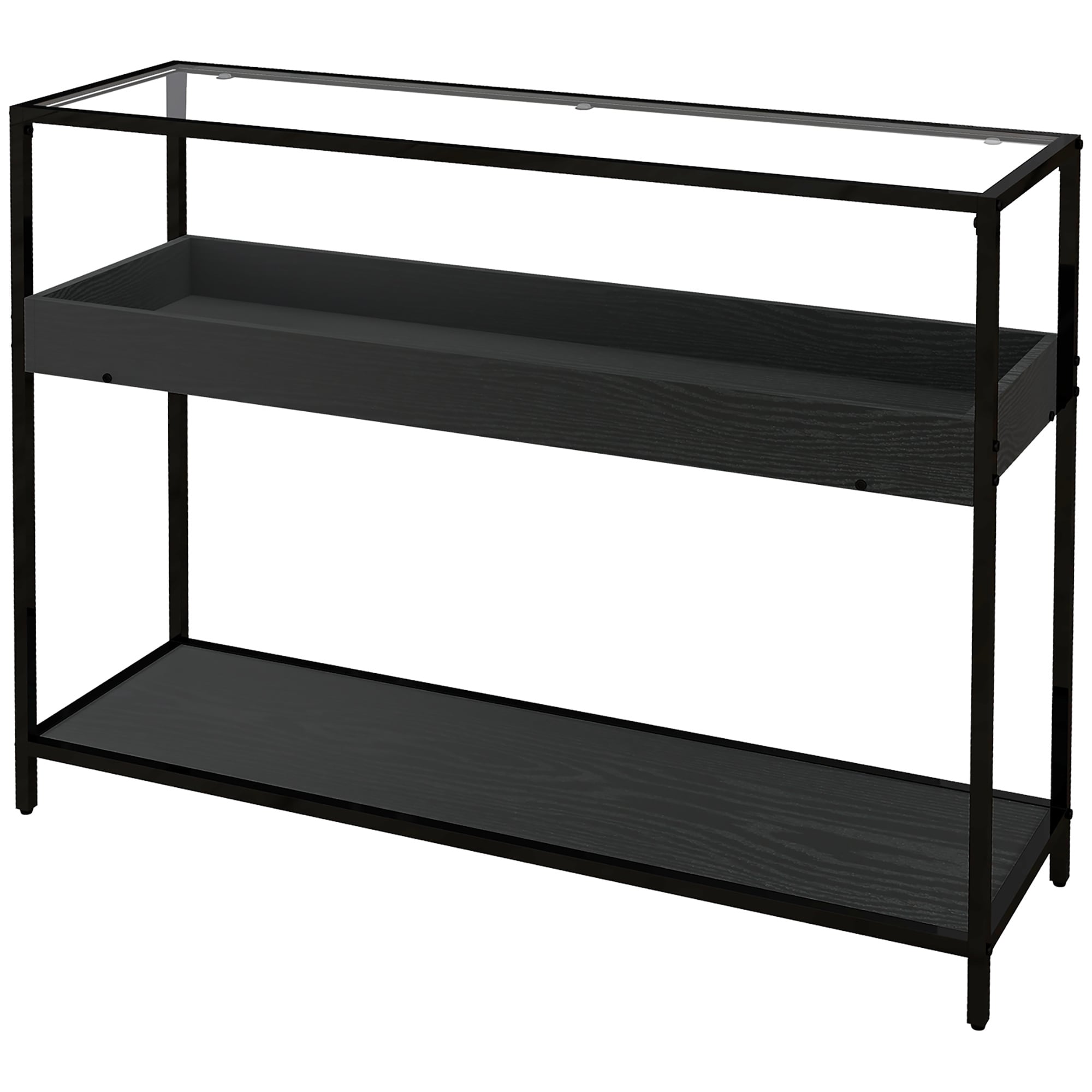 HOMCOM Konsolentisch mit Glasplatte und 2 Ebenen schwarz 100L x 30B x 78H cm