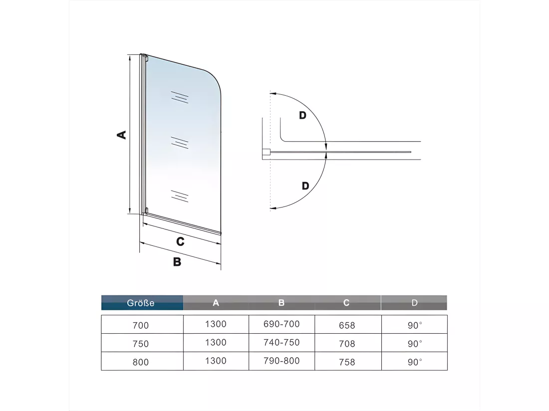Pare-baignoire 70x130cm profilé blanc, écran paroi de baignoire pivotante 180° en verre de sécurité