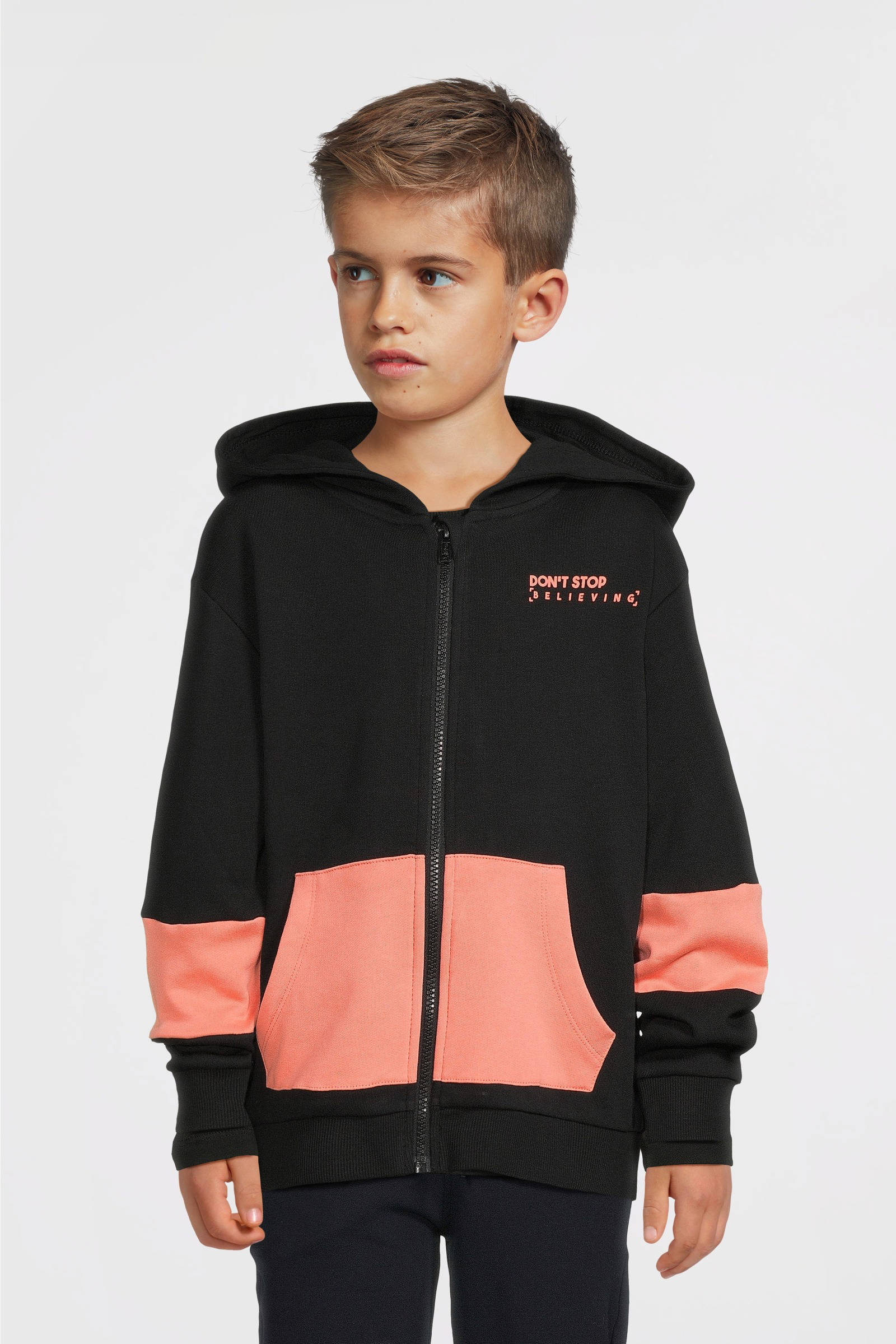 NAME IT sweatvest NKMNOKAS zwart/koraaloranje