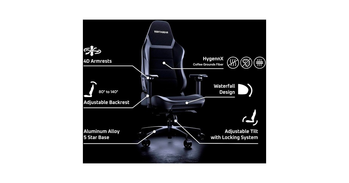VertagearPL6800 gamestoel  (Zwart/carbon, ContourMax Lumbar, VertaAir, Hygennx)