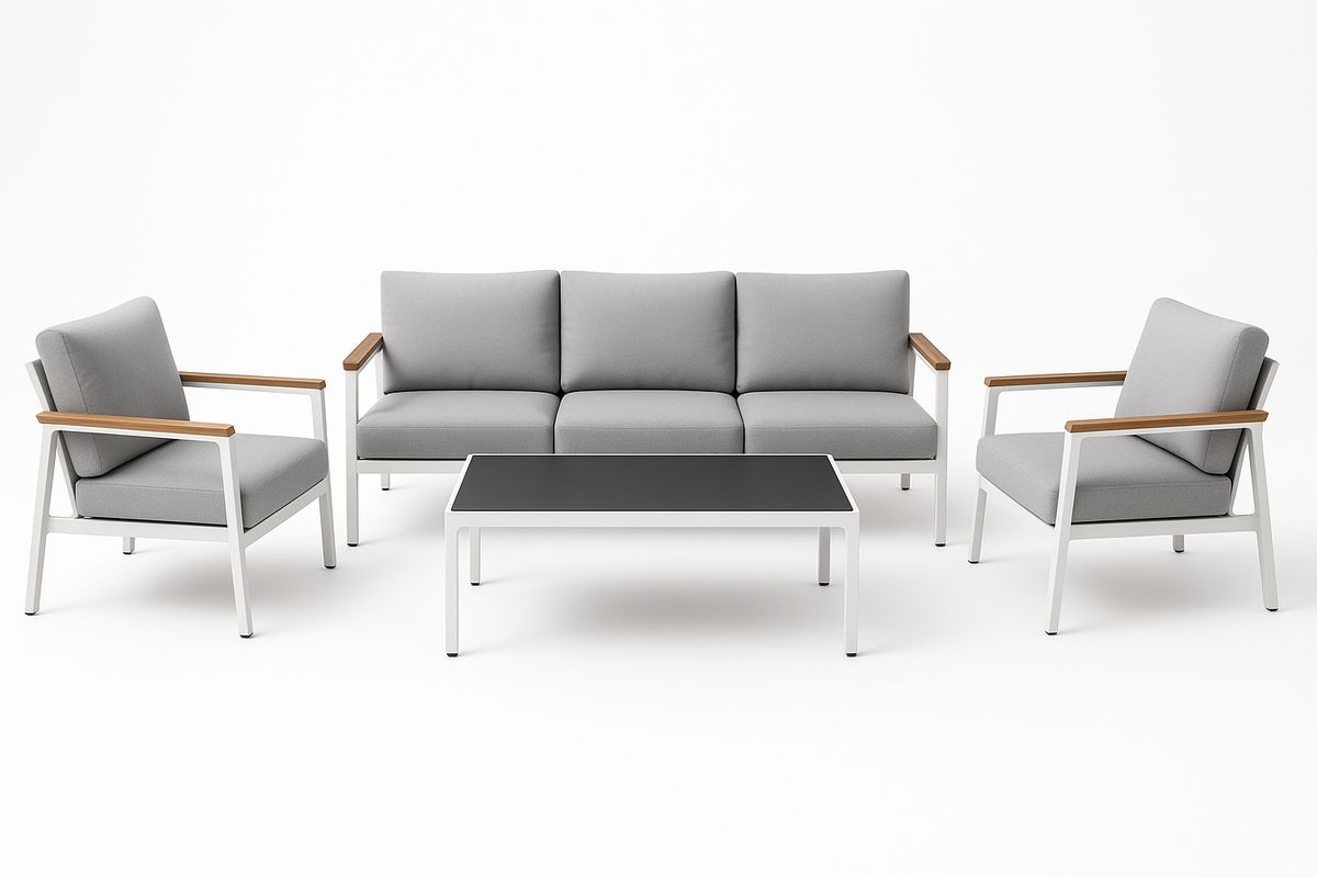 Gartenmöbel-Set Aluminium mit 3-Sitzer Sofa, Sessel und Tisch Grau