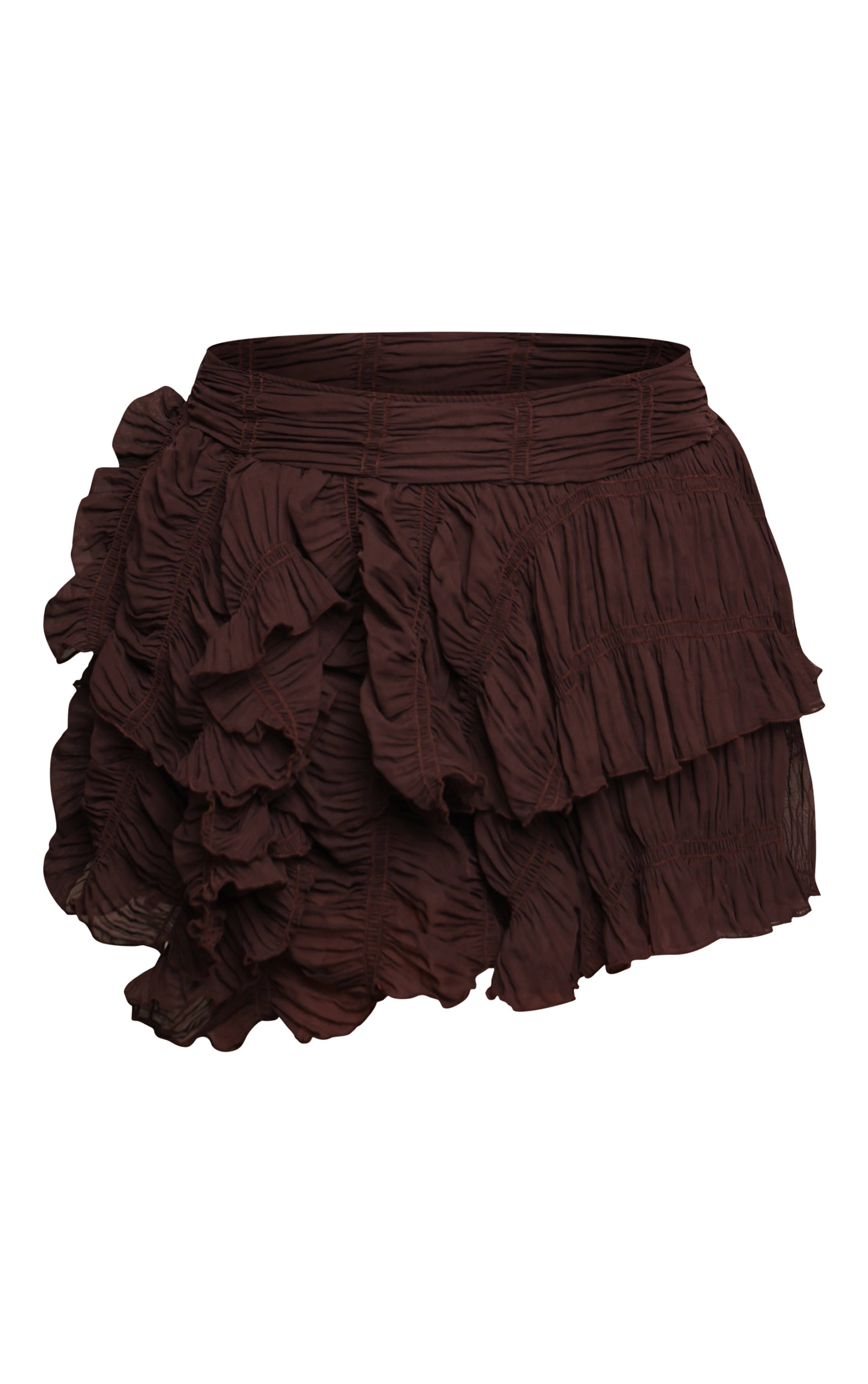 Dark Chocolate Jupe Mini Taille Basse Froncée Texturée Plus