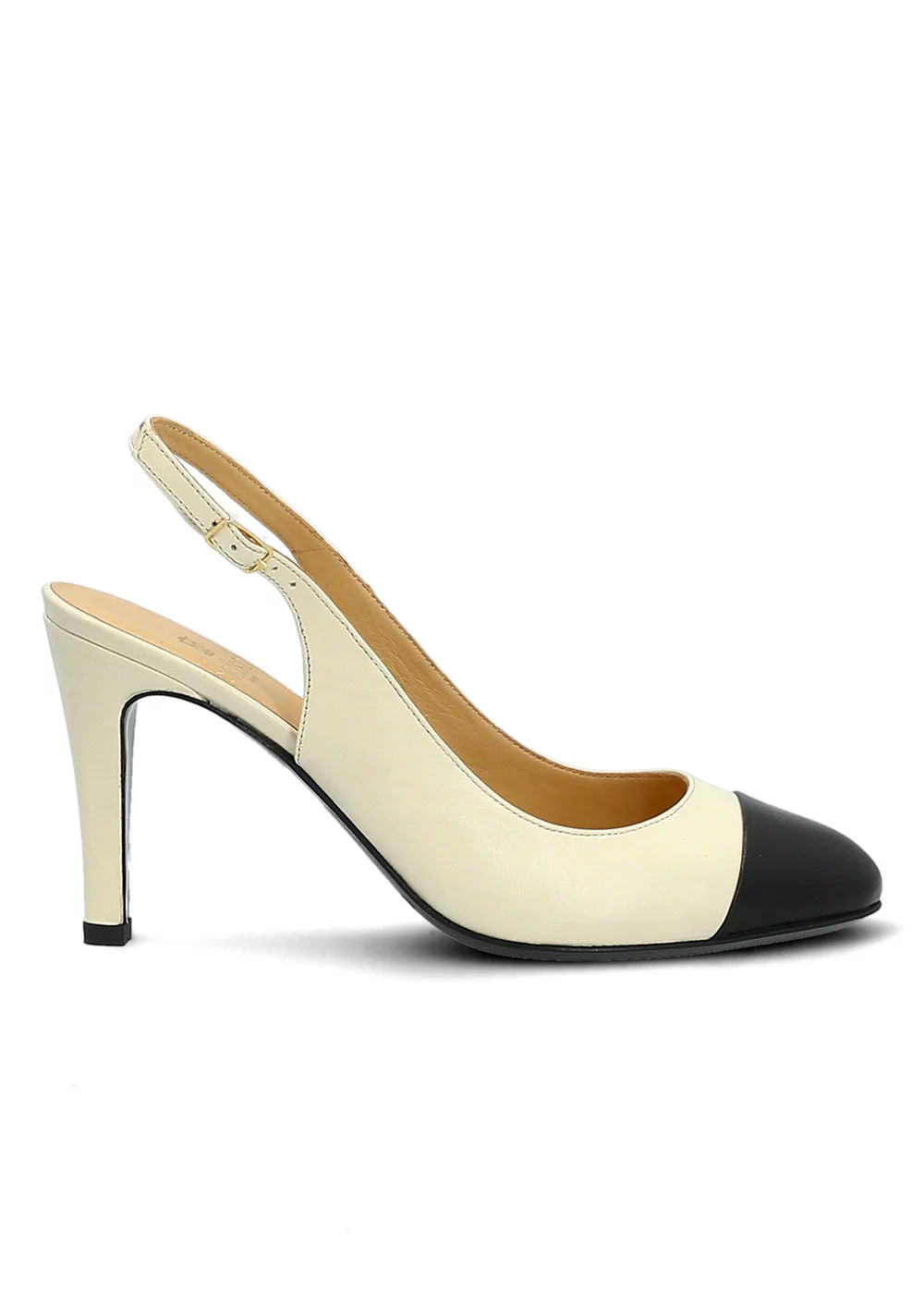 SLING BACK ANNOUK CUIR BEIGE ET NOIR