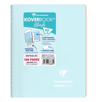 Clairefontaine Koverbook - Cahier polypro A5 - 160 pages - petits carreaux (5x5 mm) - disponible dans différentes couleurs pastels