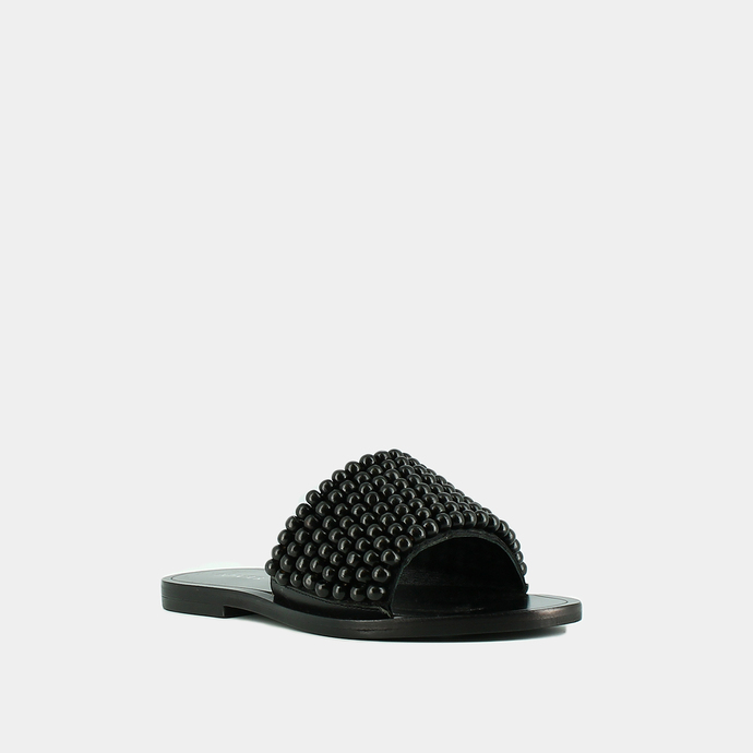 Mules à perles  en cuir noir