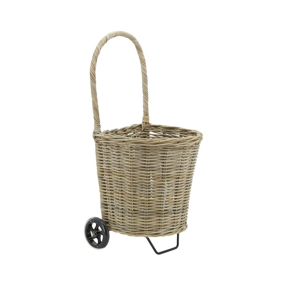 Chariot à bûches en rotin gris droit