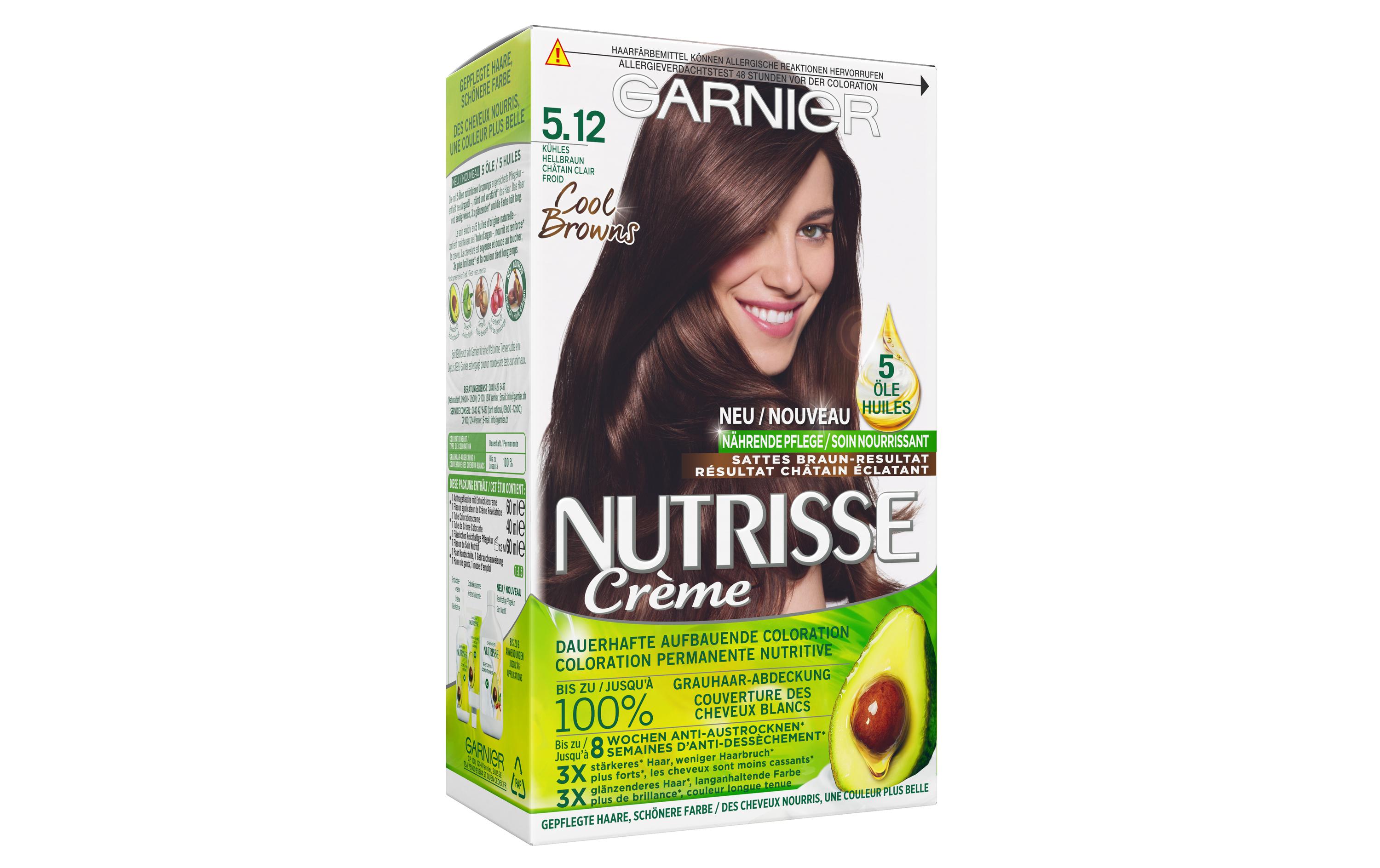 Haarcoloration Nutrisse Crème 5.12 Kühles HellbraunHaarfarbe verleiht dem Haar seidig strahlenden Glanz