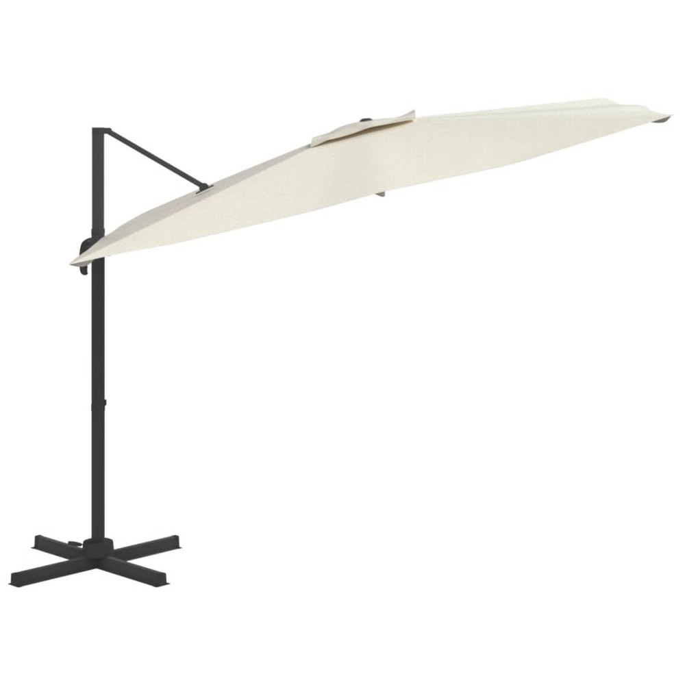 Parasol meuble de jardin déporté avec mât en aluminium 300 x 300 cm blanc sable