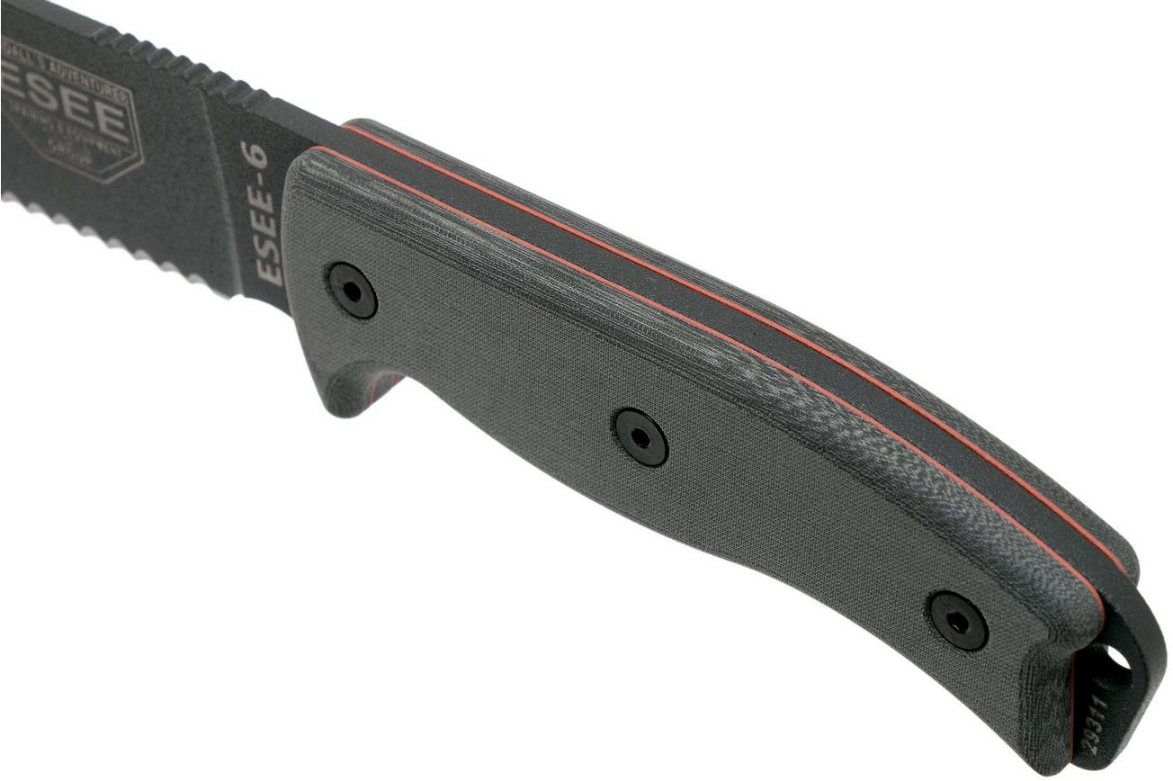 ESEE Model 6 Tactical Gunsmoke, grey handle 6S-TG met zwarte schede   riemclip