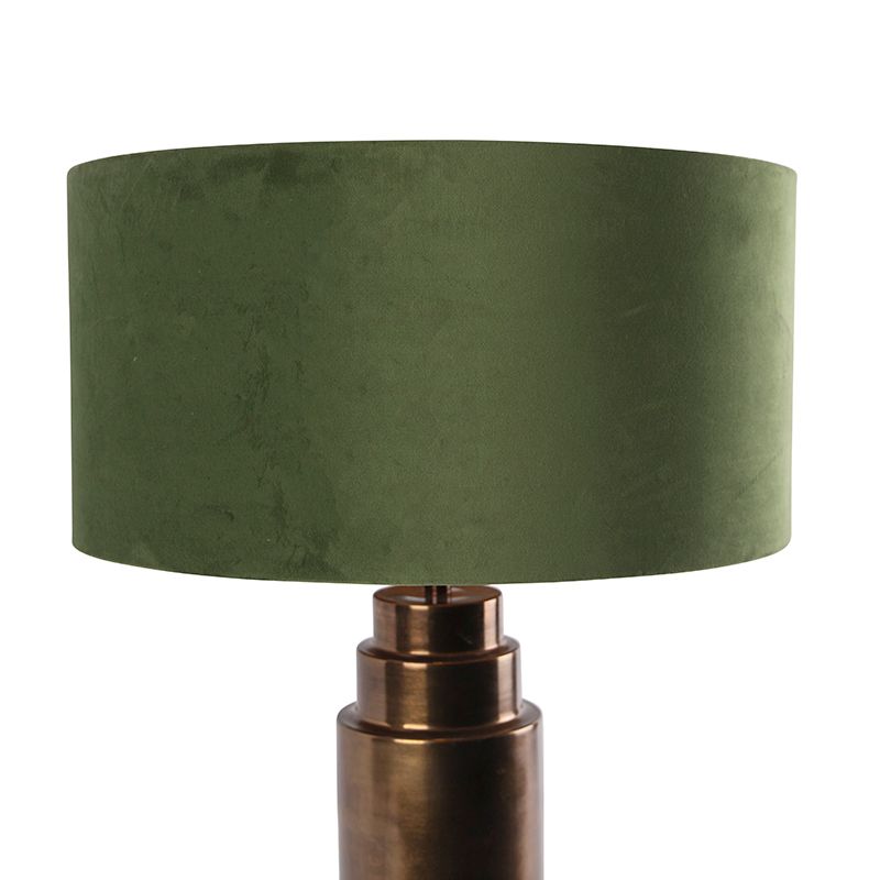 Art deco tafellamp brons velours kap groen met goud 50 cm - Bruut