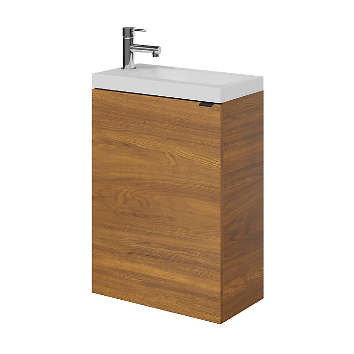 Meuble lave mains à suspendre GoodHome Imandra décor noyer L. 44 x H. 55 x P. 23 cm