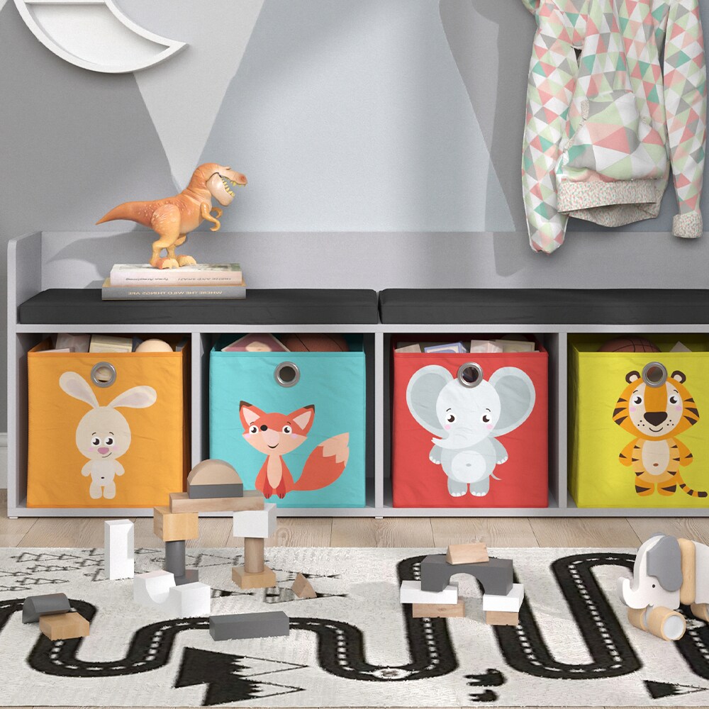 Vicco Sitzbank Kinderzimmerbank Kinderregal Luigi Hellgrau 142x53 cm modern Faltbox Kinderzimmer Regal Aufbewahrungsregal Bücherregal Lesebank Spielzeugaufbewahrung Organizer Regal-Bank-Kombi 4 Fächer