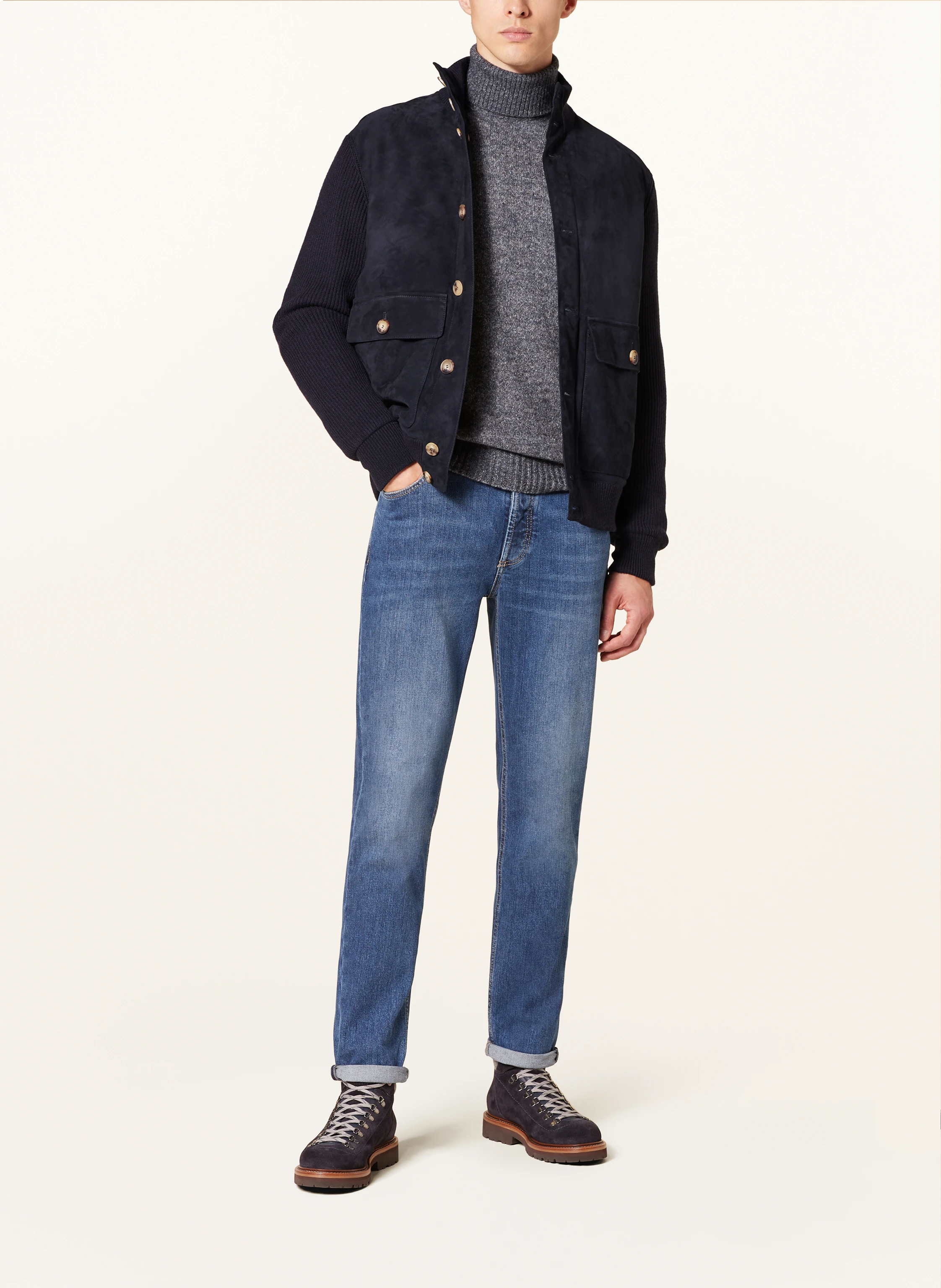 BRUNELLO CUCINELLI Blouson im Materialmix mit Cashmere und Leder